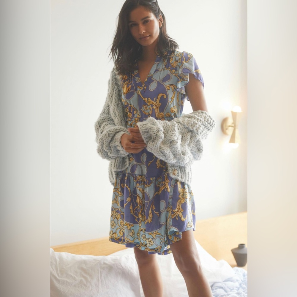 Anthropologie Penrose Tiered Tunic Dress Rope Print